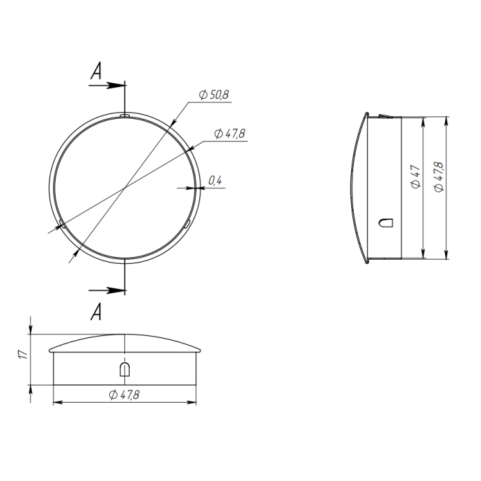 Заглушка забивная FOP-50.01 штампованная для трубы O50, GRIT 600, нержавейка/полированный