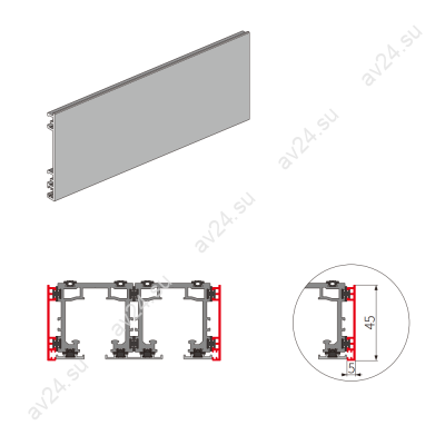 Крышка трека FDS-192.4 боковая для раздвижной системы FDS-19, длина 4м, алюминий/черный