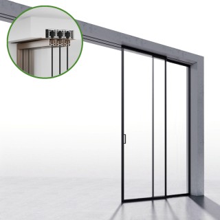 Комплект раздвижной системы Диона DSK-190.1.1.1 AL/BL на 1 дверь (1+1) скрытое крепление в потолок, алюминий/черный