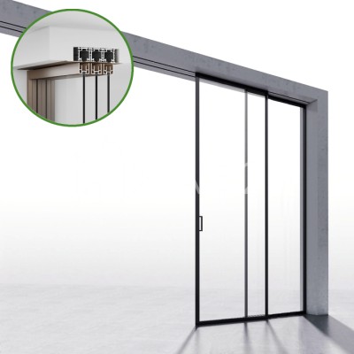 Комплект раздвижной системы DSK-190.1.1.1 AL/BL на 1 дверь (1+1) скрытое крепление в потолок, алюминий/черный