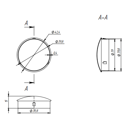Заглушка забивная FOP-42.01 штампованная для трубы O42.4 мм, GRIT600, нержавейка/полированная