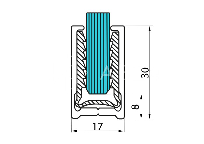 Уплотнитель для профиля FDPA-541, 30х17х2 серый 1 м, серый