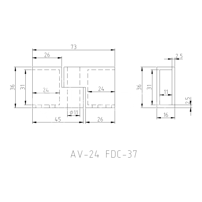Соединитель FDC-37 трубы 30х10 вертикальный 90°-180°, нержавейка/матовый