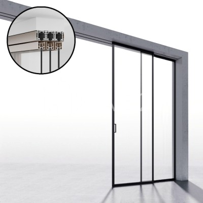 Комплект раздвижной системы DSK-190.1.2.1 AL/BL на 1 дверь (1+1) открытое крепление в потолок, алюминий/черный