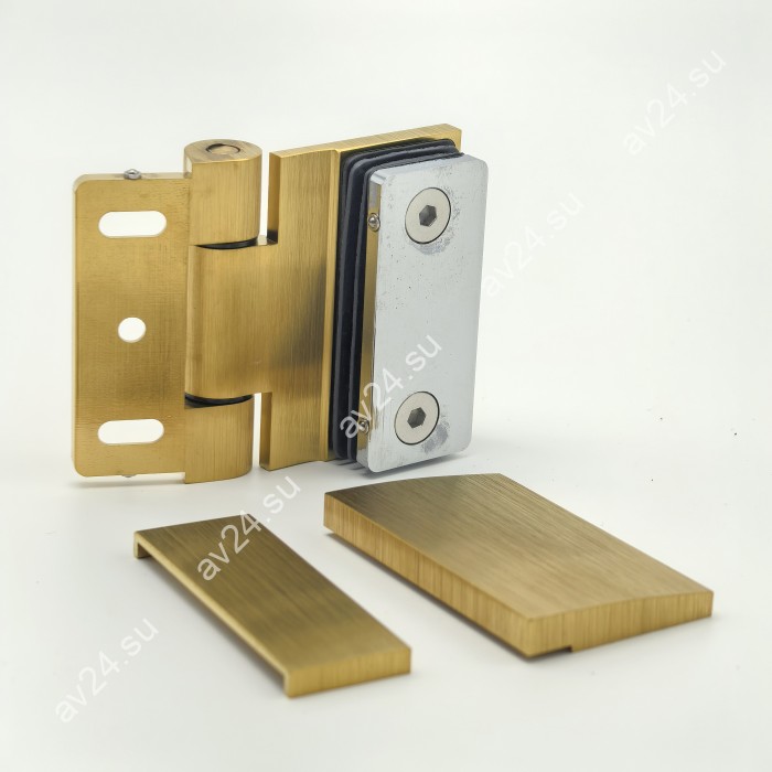 Петля Рея FDP-220 стена-стекло 90° с крышками, латунь/брашированное золото