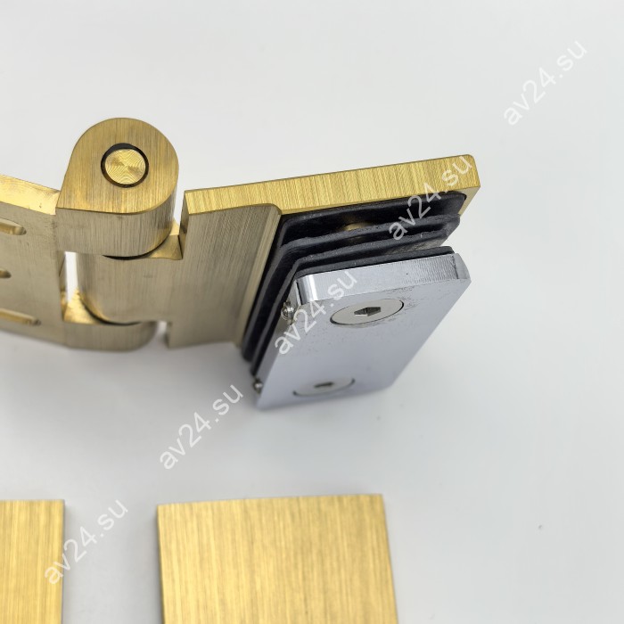 Петля Рея FDP-220 стена-стекло 90° с крышками, латунь/брашированное золото