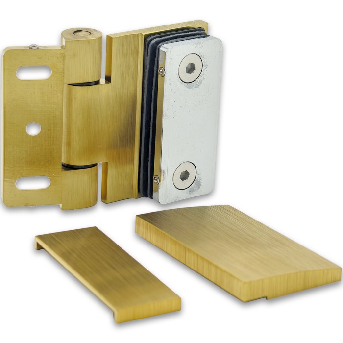 Петля Рея FDP-220 стена-стекло 90° с крышками, латунь/брашированное золото