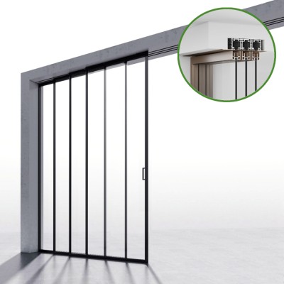 Комплект раздвижной системы Диона DSK-190.4.1L AL/BN на 4 двери (4+0) левое открывание, скрытое крепление в проем, алюминий/коричневый