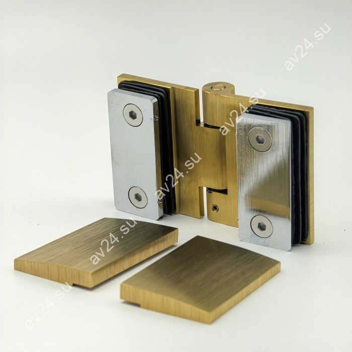 Петля Рея FDP-222 стекло-стекло 180° с крышками, латунь/брашированное золото