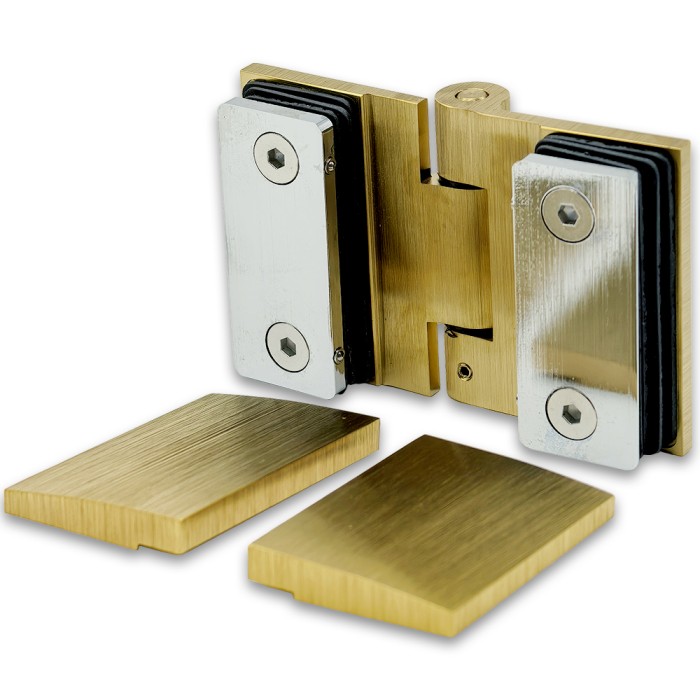 Петля Рея FDP-222 стекло-стекло 180° с крышками, латунь/брашированное золото