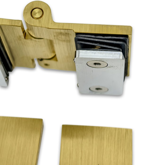 Петля Рея FDP-222 стекло-стекло 180° с крышками, латунь/брашированное золото