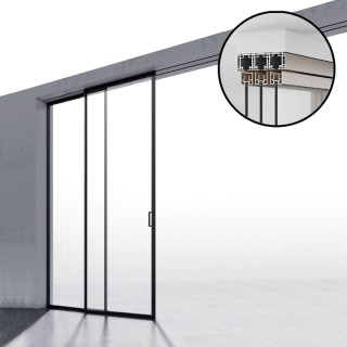 Комплект раздвижной системы Диона DSK-194.2.2L AL/BL на 2 двери в нишу с отталкивающим механизмом, левое открывание, алюминий/черный