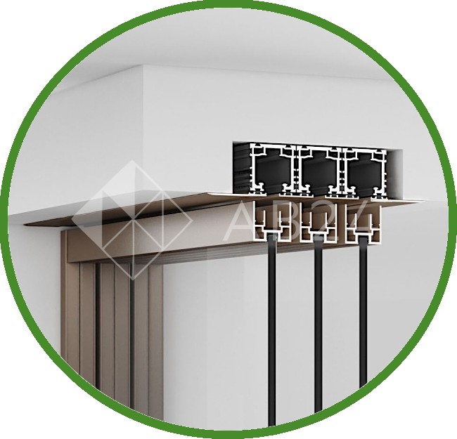 Комплект раздвижной системы DSK-191.2.1.2 AL/BL синхро на 2 двери (2С+2) скрытое крепление в потолок, алюминй/черный