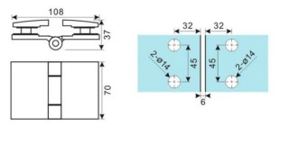 Петля Рея FDP-222 стекло-стекло 180° с крышками, латунь/хром