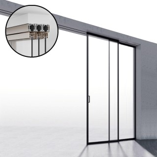 Комплект раздвижной системы Диона DSK-194.2.2R AL/BL на 2 двери в нишу с отталкивающим механизмом, правое открывание, алюминий/черный