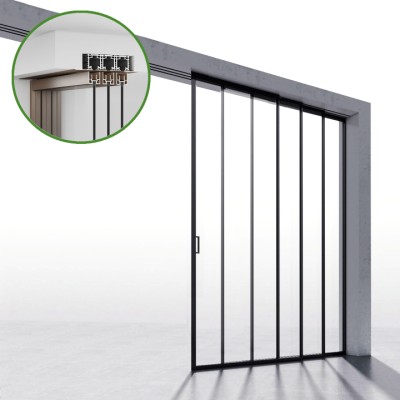 Комплект раздвижной системы Диона DSK-190.4.1R AL/BN на 4 двери (4+0) правое открывание, скрытое крепление в проем, алюминий/коричневый