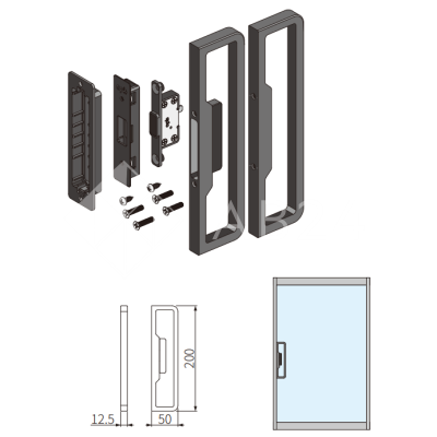 Комплект ручек FDR-304 для стеклянной двери с магнитным замком, алюминий/черный