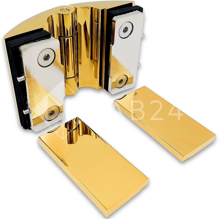 Петля Европа FDP-113 стекло-стекло 180° с крышками, латунь/золото