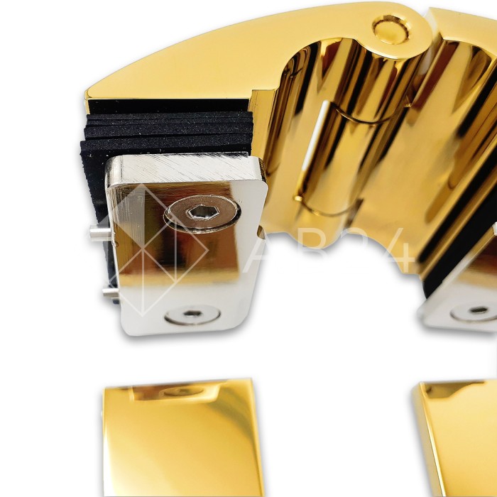 Петля Европа FDP-113 стекло-стекло 180° с крышками, латунь/золото