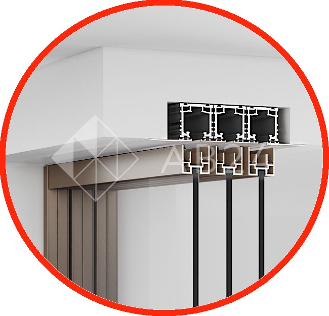 Комплект раздвижной системы DSK-194.2.1R AL/BL-MW на 2 двери в нишу с отталкивающим механизмом, правое открывание, скрытое крепление, алюминий/черный с белой крышкой