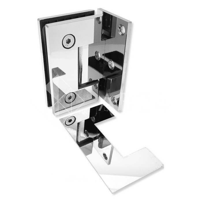 Петля Альфа α FDP-15 стена-стекло с бок. креплением и накладкой, нержавейка/полированный