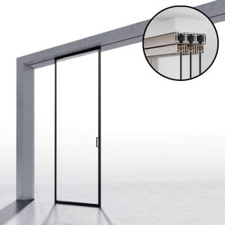 Комплект раздвижной системы Диона DSK-190.1.2 AL/BL на 1 дверь (1+0) открытое крепление в потолок, алюминий/черный