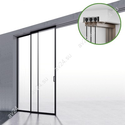 Комплект раздвижной системы DSK-194.2.1L AL/BL на 2 двери в нишу с отталкивающим механизмом, лев.скрыт., алюминий/черный