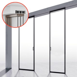 Комплект раздвижной системы синхро Диона DSK-191.2.1 AL/BN-MW на 2 двери (2C+0) скрытое крепление в потолок, алюминий/коричневый с белой потолочной крышкой